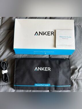 Anker Foldable Solar Charger in Black with Blue Accents